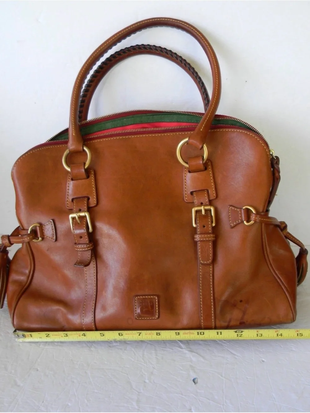 Dooney & Bourke Florentine NATURAL Leather Domed Buckle Satchel Tassels SHOULDER